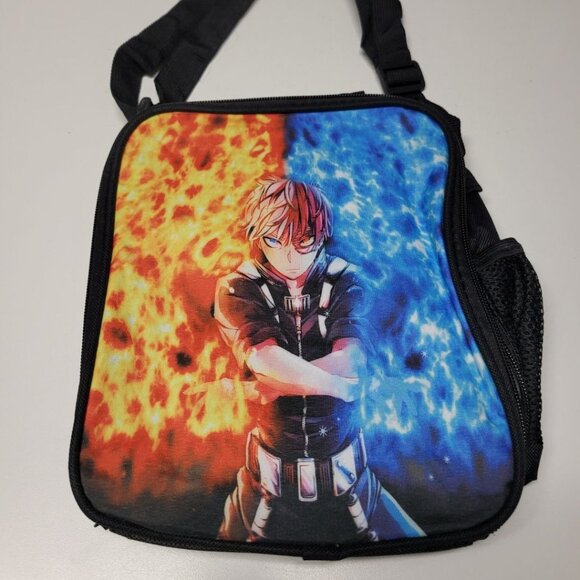 Anime Backpack Lunch Box Pencil Case Set Bag Strap 16 Inch Tall Fire Ice Hero - Picture 2 of 8